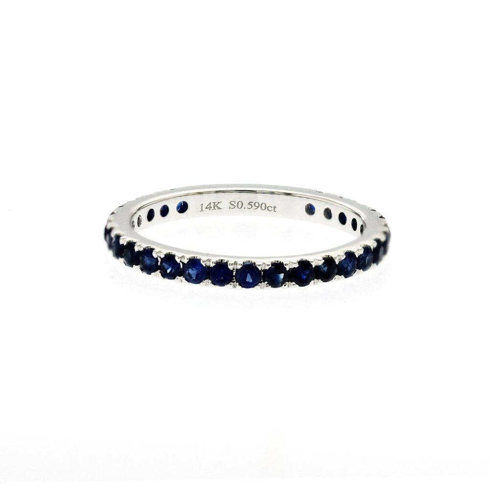 0.59 CT Natural Blue Sapphire14K White Gold Band Ring Size 3.75